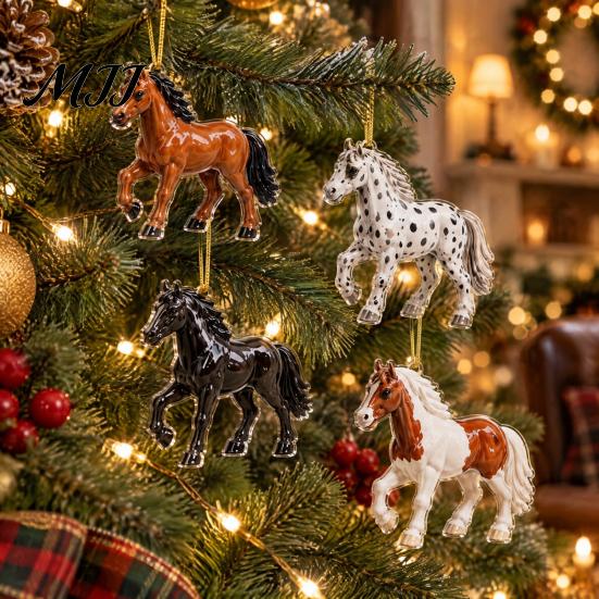 Collectible Holiday Ornaments Black Horse & Elephant Advent Calendar, 24 Acrylic 2D Festive Home Decorations Ornament Set, Christmas Tree Hanging
