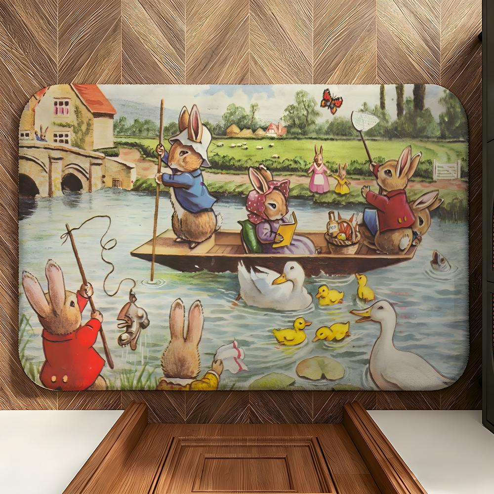 Cartoon P-Peter R-Rabbit Floor Mat Soft Flannel Floor Mat Suitable for Entryways, Living Rooms, Bedrooms, and Bathrooms
