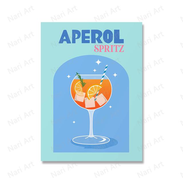 Koktejl Aperol Šampaňské Nápoj Barevný Bar Nástěnná malba Obraz na plátně Severské plakáty a tisk