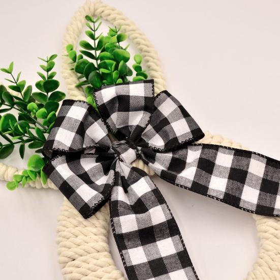 Osterhasenkranz Hanfseil Frühlingshasenkranz mit Schleife Oster-Türhänger für Bauernhaus Veranda Tür Wand Fensterdeko