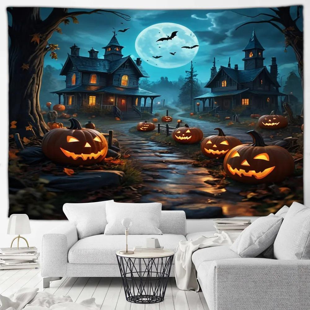 

Хэллоуин украшение для вечеринки дома гобелен веселый тыквенный фонарь замок городской пейзаж настенный декор гостиной комнаты 150x100cm