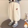 Fleece-Lined Cuffed Autumn/Winter Pants for Girls - Windproof, Warm Cartoon Design
