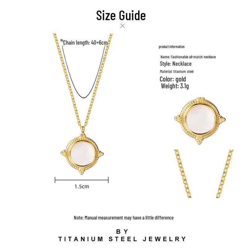 Sky Realm White Shell Clavicle Necklace: Gold-Plated Titanium Steel, Retro Light Luxury Design