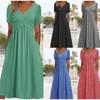 Fall New Women's Dress, Fashion Solid Color V-neck Short Sleeve Pocket Casual Dress for Women