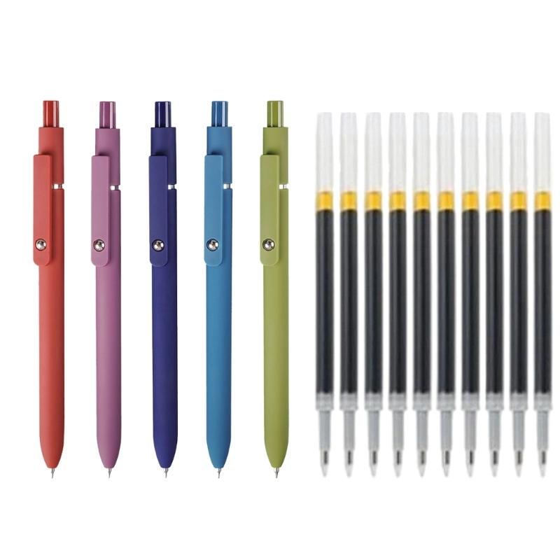 

5Pieces Gel Inks Pen 0.42MM Tip Retractable Gel Pen with 10 Refills Quick Drying Journaling Pen for Writing Note Taking 1