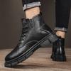 Classic black men's boots Casual minimalist design style Daily office outdoor walking Motorcycle men's leather shoes  Size-46