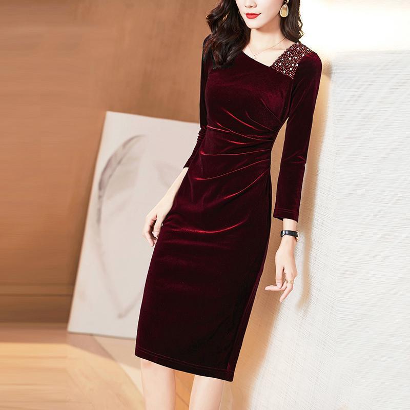 Stylowa aksamitna sukienka dla kobiet  Modna z długim rękawem  Sukienki bodycon