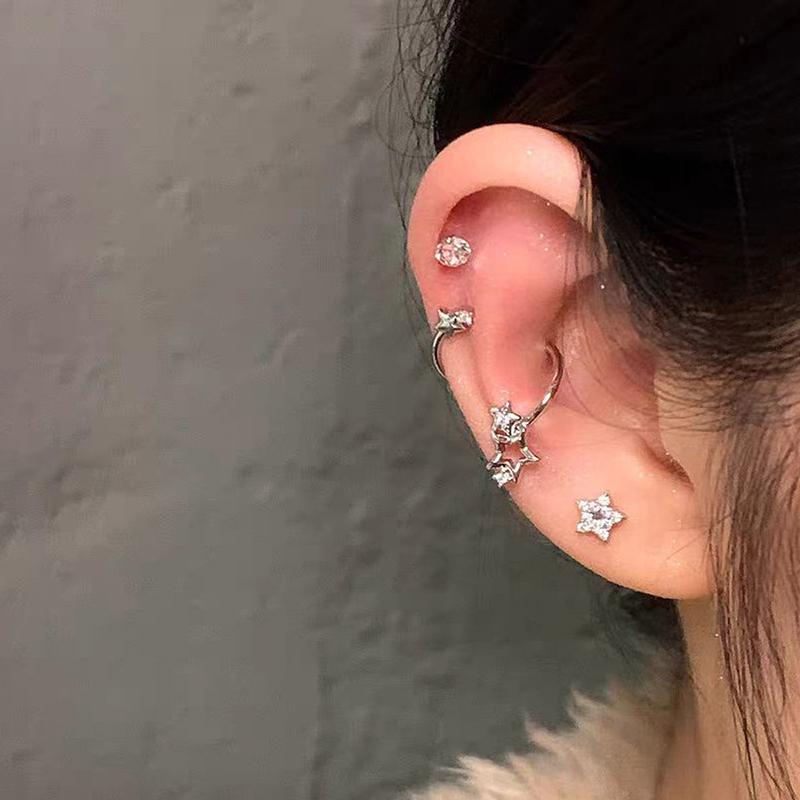 1Pc Star Surround Planet Spiral Ear Bone Nail For Women   Silver Color Earrings Accessories