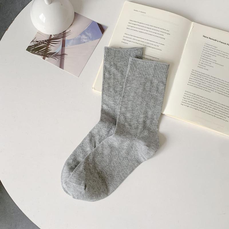 

Sock-style Summer Four-leaf Clover Ultra-thin Solid-color Mesh Pile-up All-purpose Casual Style Mid-calf Socks 1 pair темно-сірий