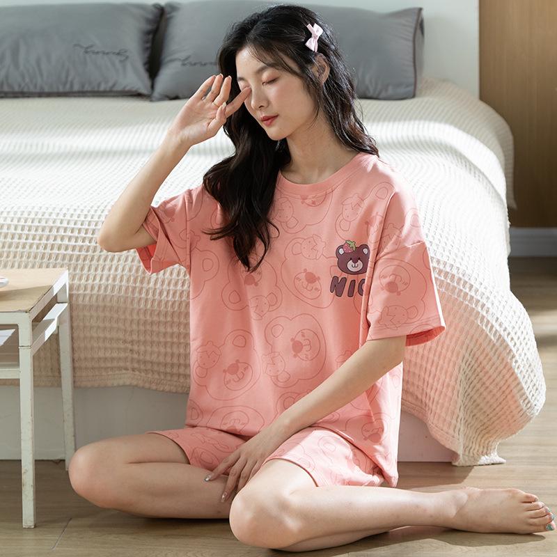 Baumwoll-Pyjama-Set im koreanischen Stil - Niedliche, lässige Kurzarm-Homewear für Studenten