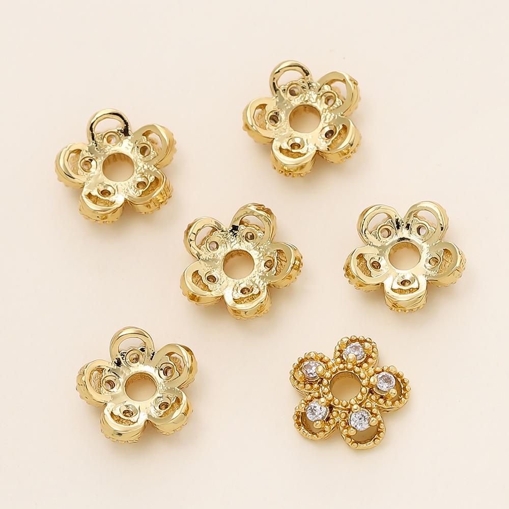 5/10Pcs/Lot 14K/18K Gold Color Plated Brass Hollow Flower Beads Caps Spacer Beads for DIY Jewelry Findings Making Supplies