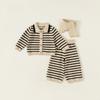 Childrens Striped Knit Threepiece Set With Long Sleeve Pants For Toddler Girls