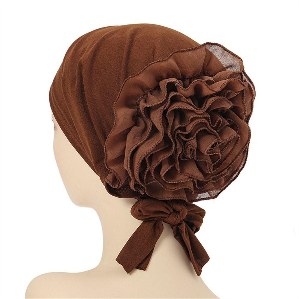 Polyester Large Flowered Cap Hijabs Pullover Cap Fashion Inner Hijab Caps Women
