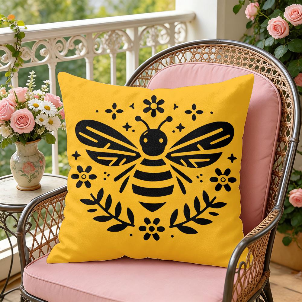 Bee Art Botanical Cushion Cover Soft Plush Throw Pillow Cover DoubleSided Decorative Cushion Case Sofa Bedroom Home Decor
