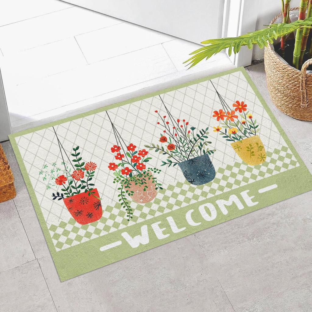Creative Small Fresh Cactus Plant Print Welcome Door Mat Square Cuttable Fluffy Carpet Rug Non-slip Entrance Mat for Home Decor