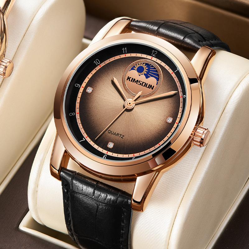 KIMSDUN Nové Sun God Golden Shidon Pánské hodinky Pánské hodinky Špičkové nemechanické hodinky Vodotěsné Quartz hodinky Moon Phase