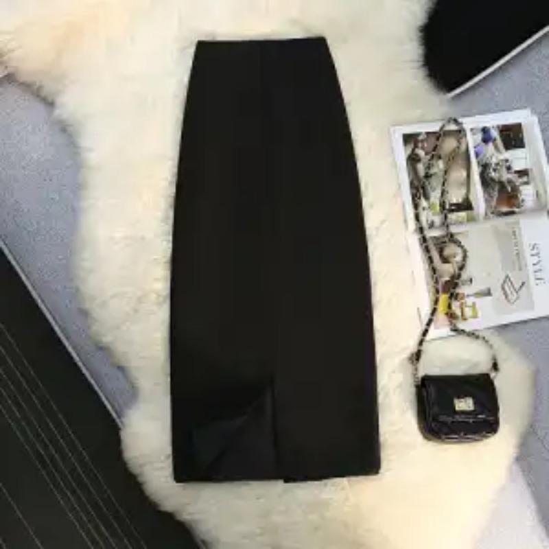 Retro Style Mid-length Slit Skirt for Women Spring and Autumn New High Waist Hip Skirt