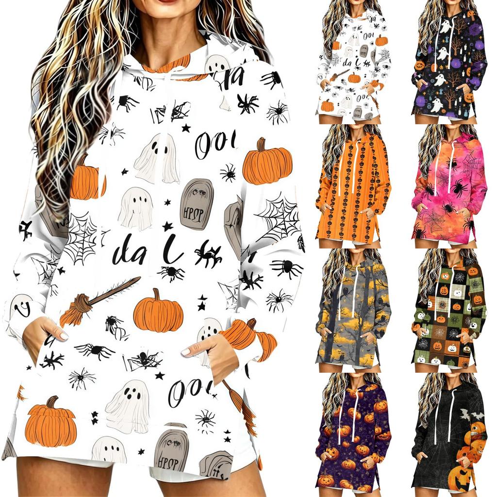Women's Casual Long Sleeve Halloween Print Pullover Hoodie Sweatshirt