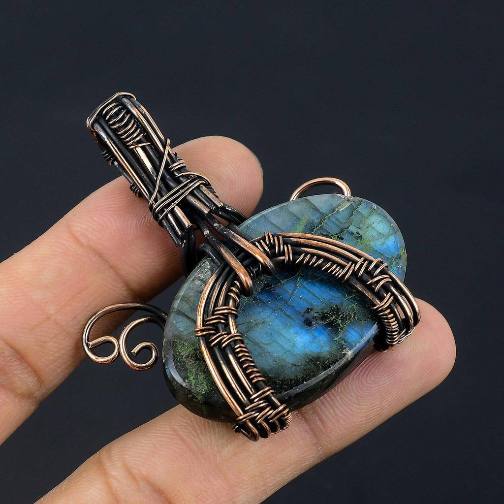 Labradorite Pendant, Handmade Gemstone 999 Copper Wire Wrapped Pendant Antique Jewelry, For Gift Silver Jewelry