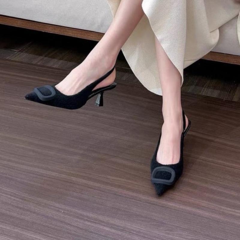 

Модные женские туфли-лодочки Off White Slingback на высоком каблуке 2024 года, элегантные женские босоножки на каблуке-шпильке с острым носком, женские офисные туфли 35 чёрный