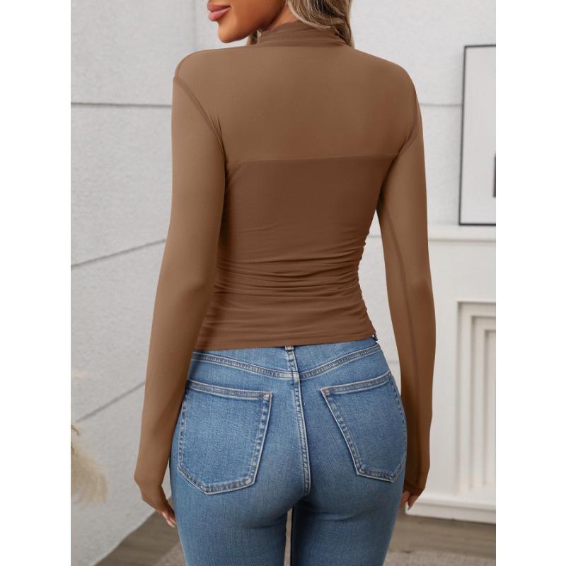Damen S Durchsichtiges Netz Langarm T-Shirt Fake Zweiteiler Enganliegend Y2k Oberteil