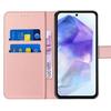 Coque pour Samsung Galaxy A55 5G, Coque en Cuir PU, Protection Antichoc avec Porte-cartes et Fonction de Support, Rose