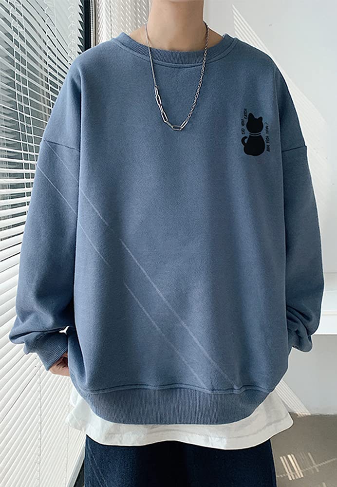 Autumn Long Sleeve Back Pullover Large Round Blue 2XL [foveitaa] Men's Hoodie, Clothes, T-Shirt, Print, Sweatshirt, Sweatshirt, Size, Casual, Stylish,