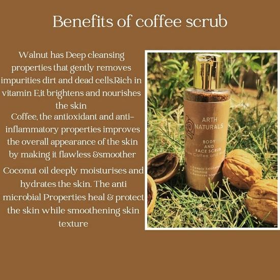 ARTH NATURALS| RÅ KAFFE & VALNÖT | KROPPS- OCH ANSIKTSSKRUBB | DJUP EXFOLIERING | POLERANDE | TAR BORT PORMASKAR| NETTOVIKT-75 gms| NATURLIGA INGREDIENSER.