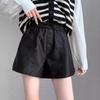 Damen Herbst Winter Sexy Amerikanischer Stil Übergröße Schlankmachend Weites Bein PU-Leder Mini-Shorts Elastischer Bund Taschen-Design Heiß Hosen Mini-Shorts