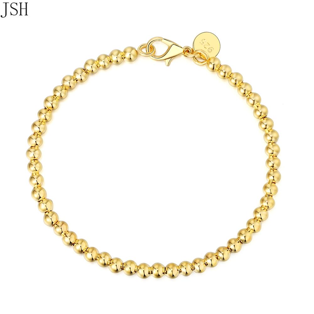 

For Women Copper 4mm Bead Gold Color Chain Bracelet Cute Wedding Lady Fashion Charm Jewelry Birthday Gift Y22216YY-20cm