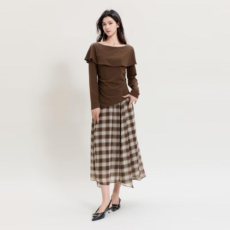 

Sancai 2025 Winter Plus Size Elastic Waist Plaid A-Line Midi Skirt 2XL 175/84B