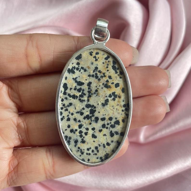 925 Sterlingsilber Dalmatiner Jaspis Edelstein Anhänger Silberketten-Halskette