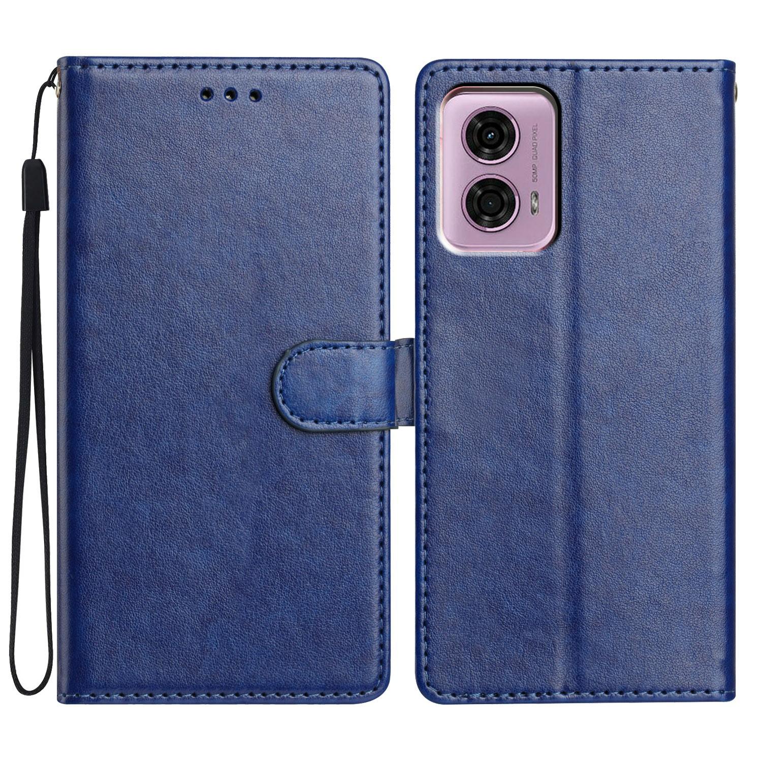 

For Motorola Moto G24 4G/Moto G04 4G Leather Phone Case Wallet Stand Cover with Handy Strap Blue