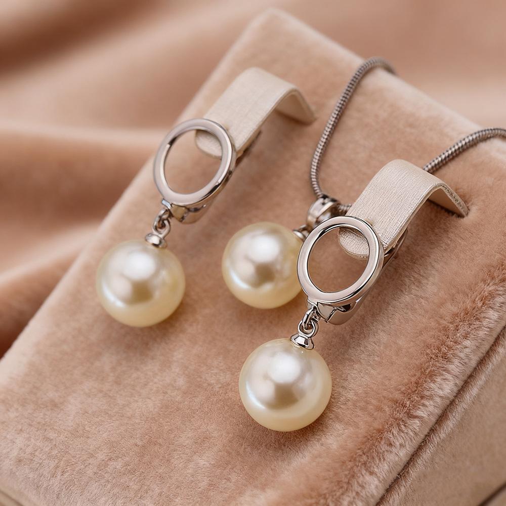 Imitation Pearl Necklaces Earrings Sets For Women Fashion Flower Cubic Zirconia Pendant with Chain Birhday Gift