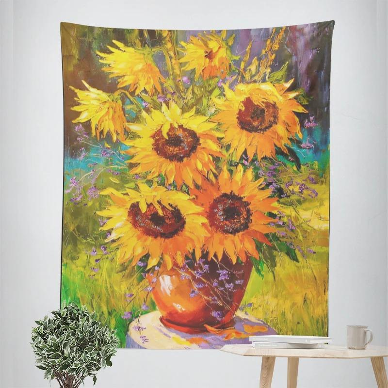 Oil Painting Potted Flowers Decorative Tapestry Home Wall Decoration Office Living Room Tapestry