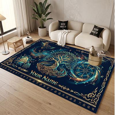 Tree of Life Theme Soft Crystal Velvet Rug Custom Name & Text Print Non Slip Floor Rug for Bedroom Living Room
