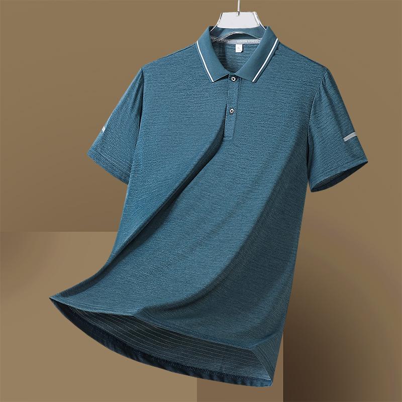 Summer Short Sleeved Men's Plus Size T-shirt, Men's Business Polo Shirt, Men's Solid Color Thin Collar T-shirt