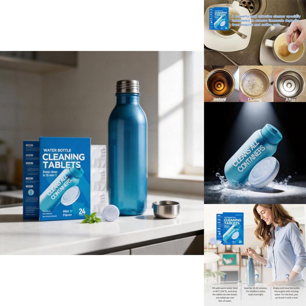 Water Bottle Cleaner Tablets With Active Ingredients For Removal Of Limescale And Stains