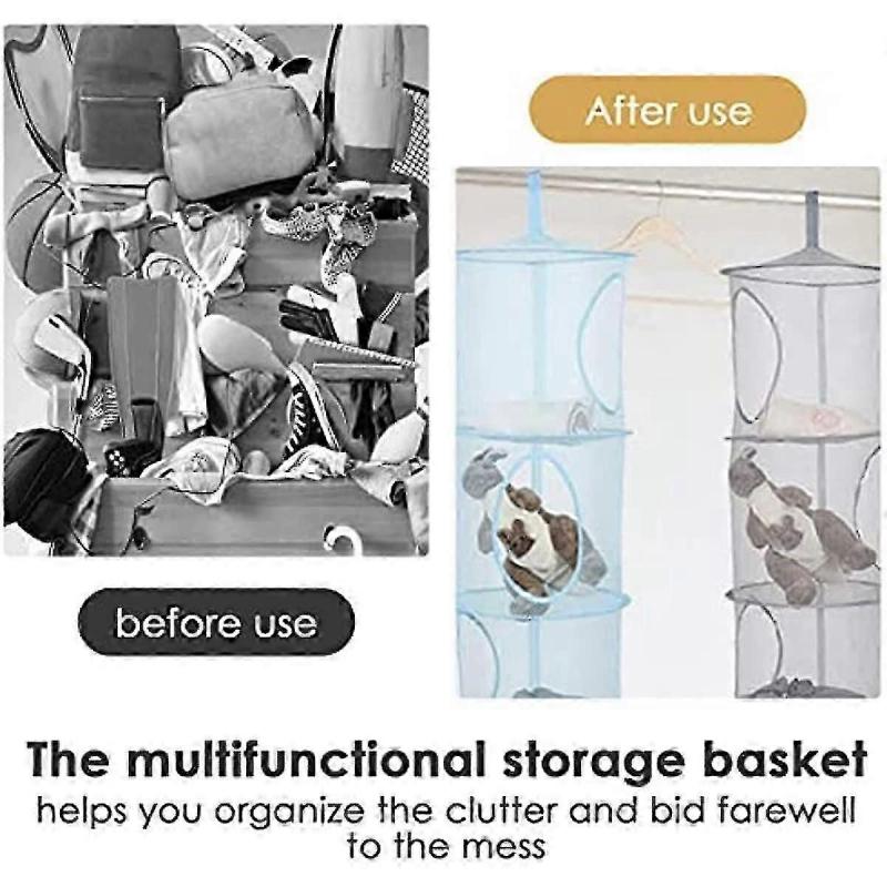 Hanging Storage Net Hanging Plush Toy Storage Rack Four-Tier Foldable Hanging Storage Basket 2 Pieces