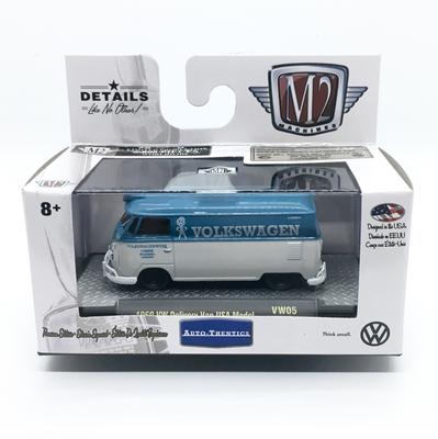 1960 VW Delivery Van USA Model Blue M2 Machines Volkswagen Release 5 Castline 2018 Premium Edition Scale Diecast Vehicle Display Case Set (Dove &