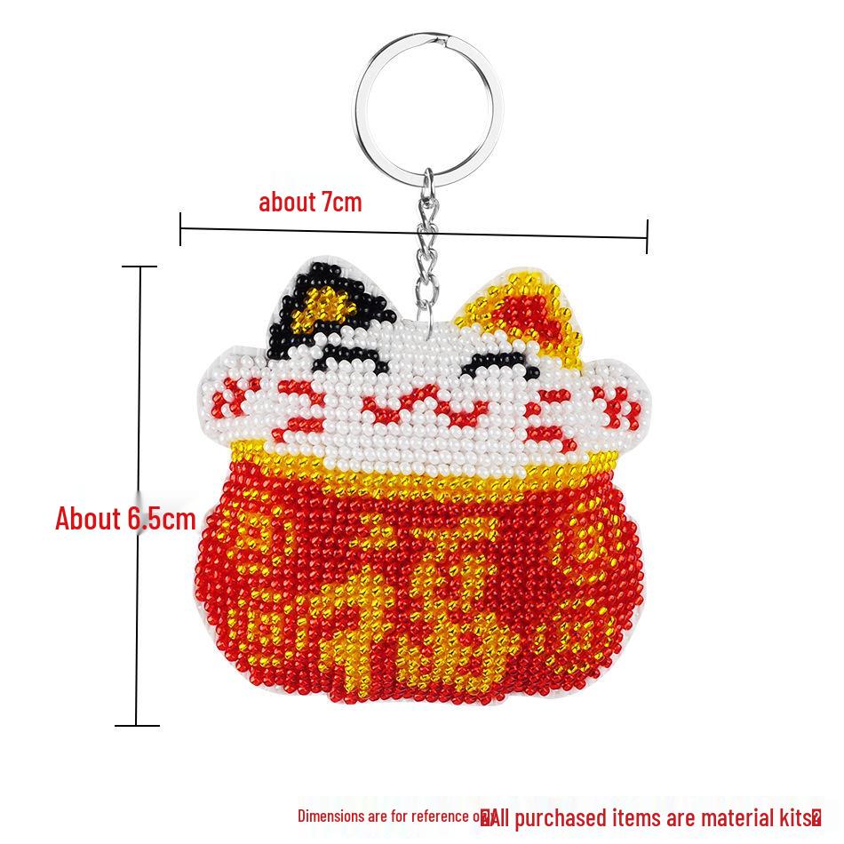 Original Pink Fox Keychain: Cross-Stitch Beaded Embroidery Cartoon Ornament DIY Craft Includes Key Ring