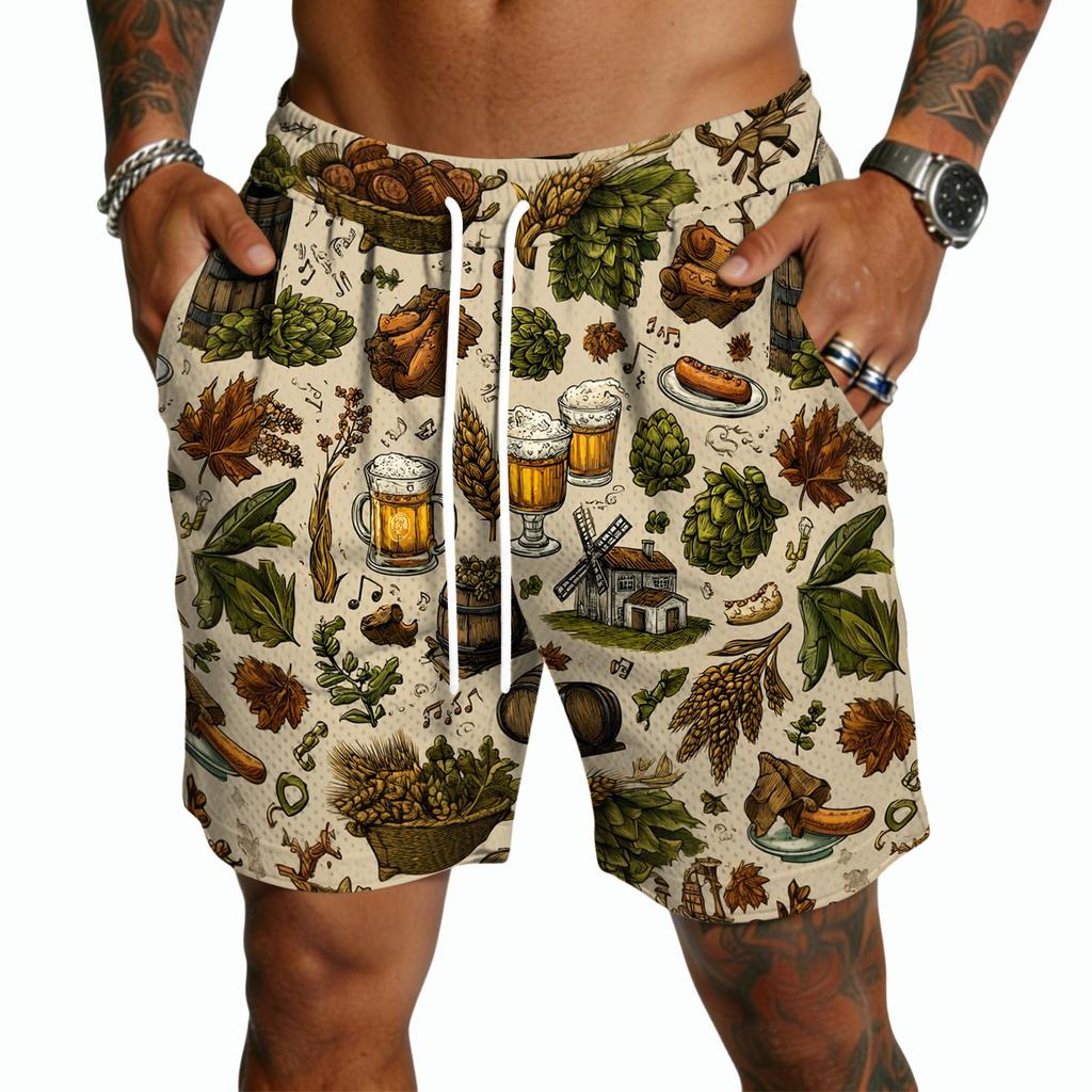 Herren Freizeitshorts mit Print und Kordelzug, Leicht, Schnelltrocknend, 5 Zoll Schrittlänge