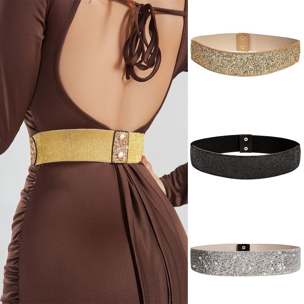 Solid Color Rhinestone Waist Belt Sparkle Party Belts High Quality Elastic Waist  Belt  for Women