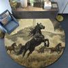 Black Horse Round Area Rug,Carpet Rug for Living Room Bedroom Sofa Playroom Decor,Non-slip Floor Mat