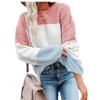 Womens Winter Loose Knit Sweater With Color Block Lantern Sleeves Round Neck Long Sleeve