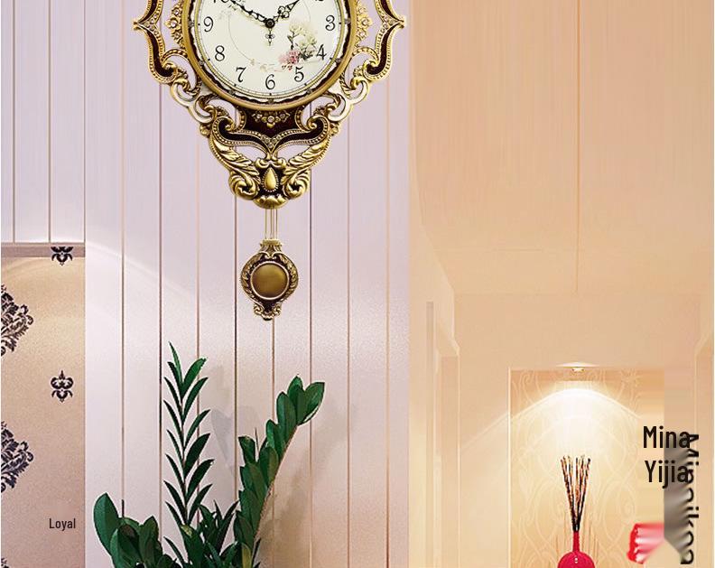 European Modern Large Silent Wall Clock with Metal Pendulum - Antique Quartz, Simple and Creative Design for Living Room