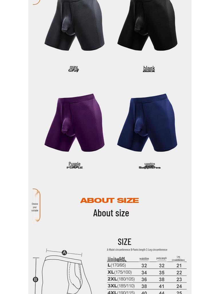 Men's Bullet-Style Separation Long Sports Briefs - Anti-Wear, Breathable, Large Size Boxer for Running