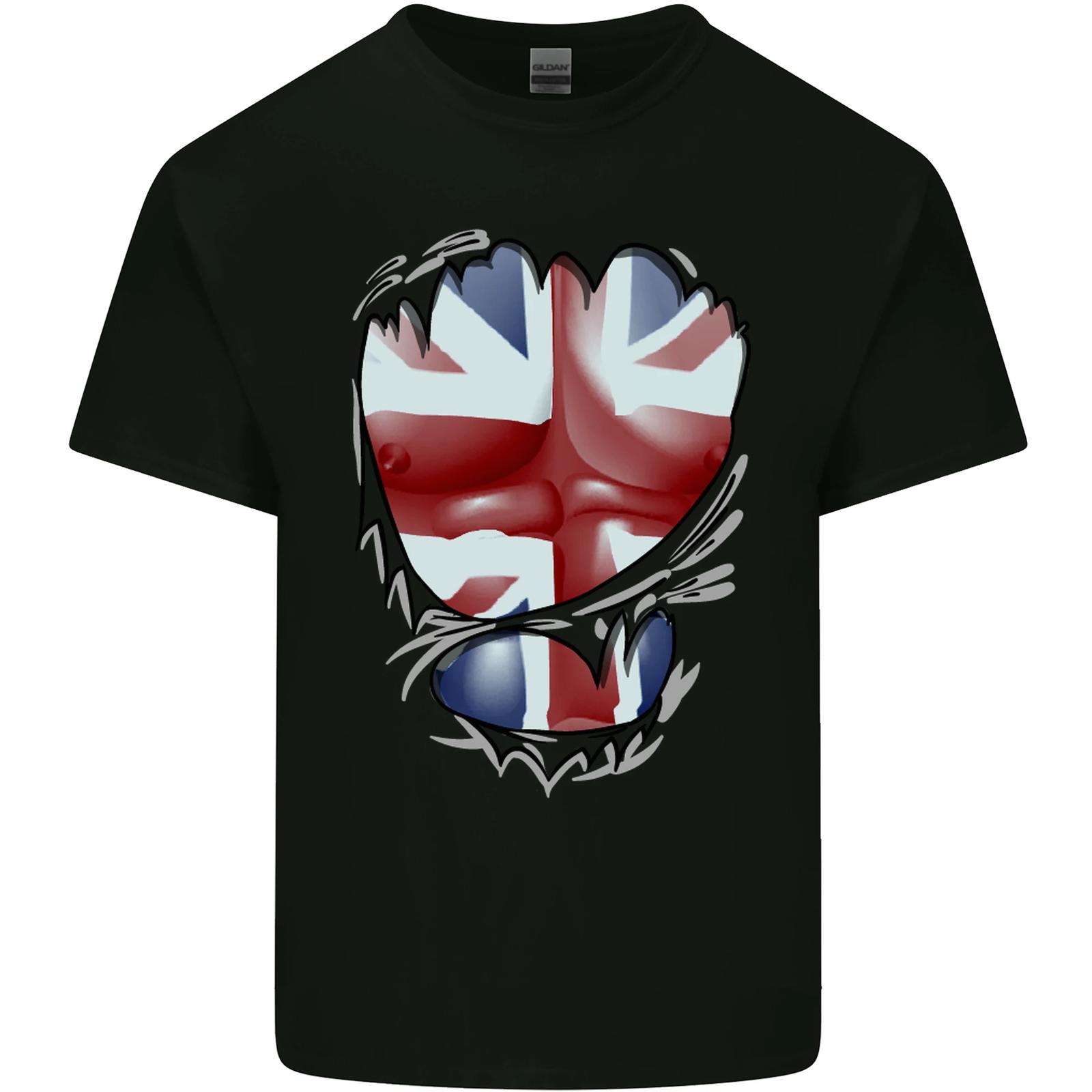 La Union Jack Flag Ripped Muscles Cotton Men s T-Shirt- L