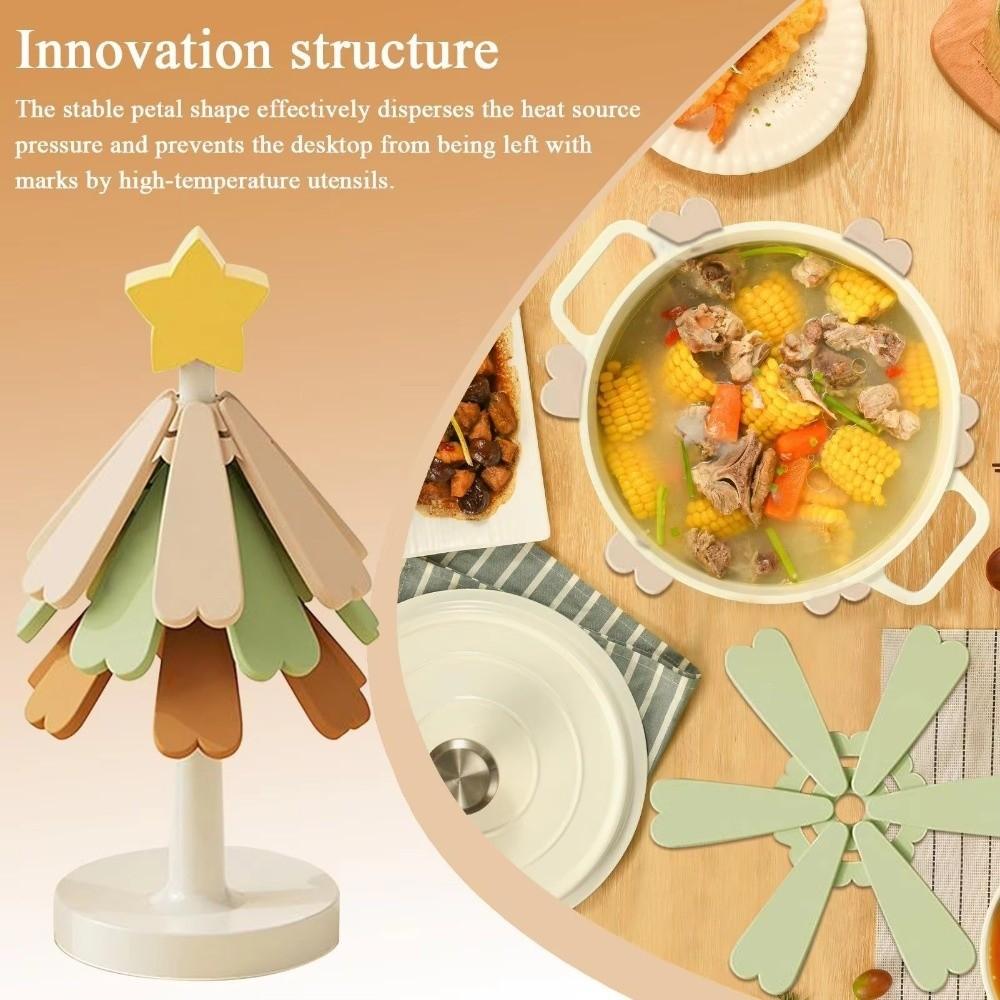 Foldable Wooden Tree Trivet Heat-insulating Decoration Christmas Tree Trivets Set with Stand Set of 3/4 Cup Coaster Set