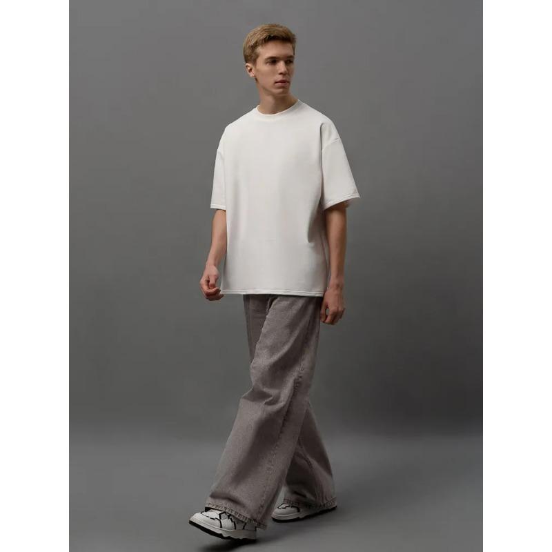 Sommer Rundhals Locker Baumwoll-T-Shirts Basic Einfarbig Vielseitig Kurzarm Herren-T-Shirts